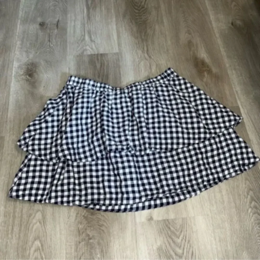 Madewell Navy Gingham Plaid Tiered Skirt